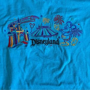 Vintage Disneyland Embroidered Mickey Mouse Attractions Tee Blue Size XL